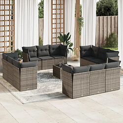 vidaXL Salon de jardin avec coussins 13 pcs gris résine tressée