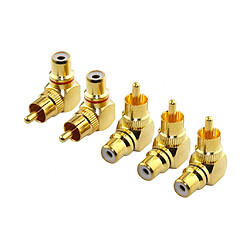 5pcs RCA Adaptateurs Connecteurs Mâle à Femelle Angle Droit 90 Degrés (Or)