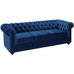 Vente-Unique Canapés 3 places 2 places et un fauteuil CHESTERFIELD - Velours bleu roi pas cher