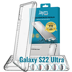 JAYM - Coque Ultra Renforcée Premium pour Samsung Galaxy S22 Ultra - Certifiée 3 Mètres de chute ? Garantie à Vie - Transparente - 5 Jeux de Boutons de Couleurs Offerts