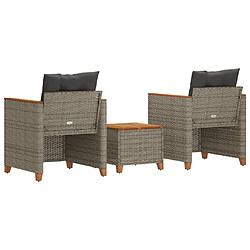 Maison Chic Ensemble de bistro 3 pcs coussins,Table + chaises + coussins de jardin gris résine tressée acacia -GKD722516 pas cher