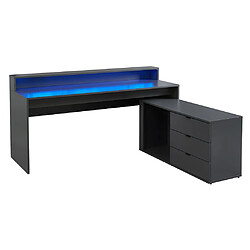 Avis Vente-Unique Bureau d'angle gamer NEHA - Avec rangements et LEDs - MDF - Gris