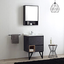 Kiamami Valentina MEUBLE DE SALLE DE BAIN SUR PIEDS MODERNE 60CM GRIS INDUSTRIEL ET MIROIR-ARMOIRE | VIENNA