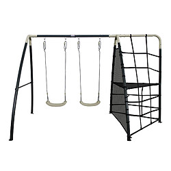 Avis AXI Set de Balançoire en métal en anthracite & crème | Balançoire 2 agrès / places & filet à grimper | Portique avec Balançoire de jardin / extérieur pour enfants