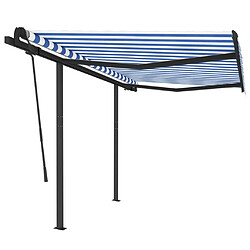 Maison Chic Store banne | Auvent rétractable de porte | Marquise Brise-soleil automatique et poteaux 3,5x2,5 m Bleu blanc -GKD20288