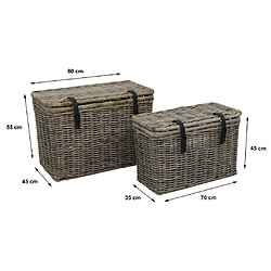 Avis Vente-Unique Lot de 2 malles en kubu NEFTA - L80 x P45 x H55 cm et L70 x P35 x H45 cm - Gris naturel