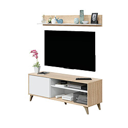 Alter Meuble TV avec porte, 2 compartiments et étagère, Buffet moderne, Buffet design, Buffet de salon moderne, 135x40h50 cm, Couleur chêne