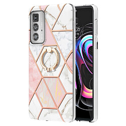 Coque en TPU antichoc, galvanisé, 2,0 mm, motif marbre IMD avec béquille rose/blanc pour votre Motorola Edge 20 Pro