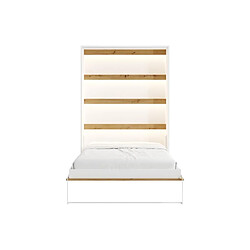 Acheter Vente-Unique Lit escamotable 140 x 200 cm - Ouverture verticale manuelle - Avec LEDs - Blanc et naturel + Matelas - RAPILI