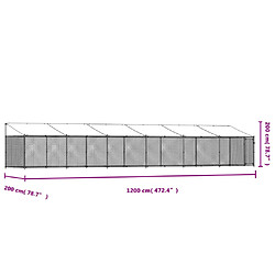 vidaXL Cage pour chien avec toit et porte gris 12x2x2m acier galvanisé pas cher