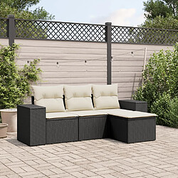 Maison Chic Ensemble de 4 Tables et chaises d'extérieur avec coussins,Salon de jardin noir résine tressée -GKD556461