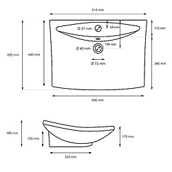 Lavabo avec vidage et trop-plein 61x45,5x18,5 cm noir en céramique ML-Design pas cher