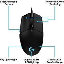 Souris optique de jeu Logitech G203, 8000DPI, 6 boutons, Filaire 11.7 * 6.2 * 3.8 cm - Blanc