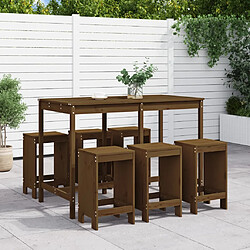 Maison Chic Table de bar et chaises d'extérieur 7 pcs,Ensemble de bar de jardin pour relax marron miel bois de pin massif -GKD908792