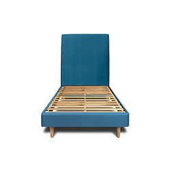 Sommeil de plomb Lit 90x190cm avec tête de lit tapissier velours et sommier kit Bleu - Hauteur totale : 29cm