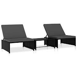 Helloshop26 Lot de 2 transats chaise longue bain de soleil lit de jardin terrasse meuble d'extérieur avec table résine tressée noir 02_0012131