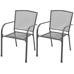 vidaXL Chaises empilables de jardin lot de 2 Acier Gris