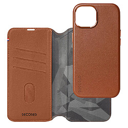 Étui Cuir pour iPhone 15 Coque détachable Anti-chutes Portefeuille Decoded Tan