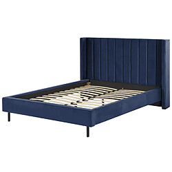 Beliani Lit double en velours bleu marine 140 x 200 cm VILLETTE pas cher