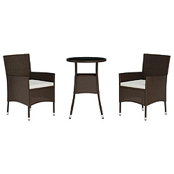 Avis Maison Chic Ensemble de bistro 3 pcs coussins,Table + chaises + coussins de jardin marron poly rotin -GKD675834