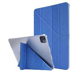 Etui en PU Texture de soie avec support origami bleu pour votre Apple iPad Pro 12.9 pouces (2021)