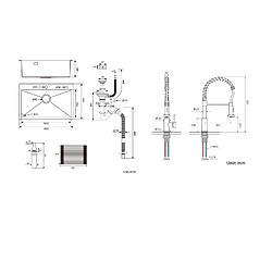 Auralum MAX Évier Cuisine1Bac 58*45*18CM,avec Egouttoir évier Enroulable/Distributeur Savon+Robinet Cuisine Ressort avec Douchette Extensible,2 Modes,Noir