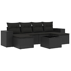 vidaXL Salon de jardin 7 pcs avec coussins noir résine tressée