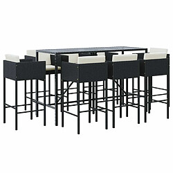 Maison Chic Ensemble de bar de jardin 9 pcs et coussins,Table + chaises + coussins d'extérieur noir poly rotin -GKD299455