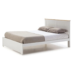 Pegane Lit adulte en pin ciré et MDF coloris blanc, naturel - Longueur 197,7 x Profondeur 152,2 x Hauteur 100 cm