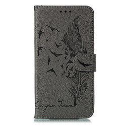 Etui en PU litchi texture empreinte plume gris pour votre Samsung Galaxy A41 (Global Version)