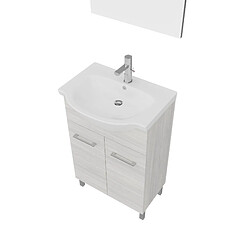 Kiamami Valentina MEUBLE DE SALLE DE BAINS SUR PIED 55CM 2 PORTES CHÊNE GRIS, LAVABO ET MIROIR | RIMINI