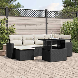 vidaXL Salon de jardin 7 pcs avec coussins noir résine tressée