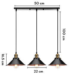 Stoex Luminaire de Style Rétro Ø22CM Lustre Vintage À 3 Lumières Suspension Noir Plafonnier en Fer en Métal Pour Éclairage de Cuisine de Couloir de Bar pas cher