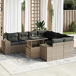 vidaXL Salon de jardin 9 pcs avec coussins gris résine tressée