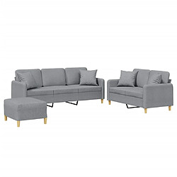 vidaXL Ensemble de canapés 3 pcs coussins gris clair tissu