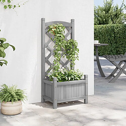 Avis Maison Chic Jardinière,Bac à fleurs avec treillis - pot de fleur gris bois massif de sapin -GKD76006