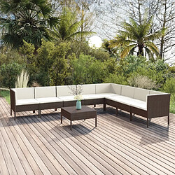 Maison Chic Salon de jardin 9 pcs + coussins - Mobilier/Meubles de jardin - Table et chaises d'extérieur Résine tressée Marron -MN99208