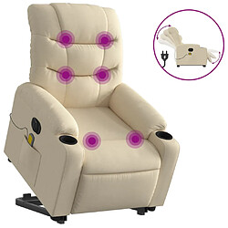 vidaXL Fauteuil inclinable de massage électrique Crème Tissu