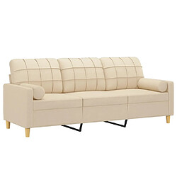 Avis Maison Chic Canapé 3 places avec oreillers,Sofa de Salon,Canapé droit décoratifs crème 180 cm tissu -GKD504174