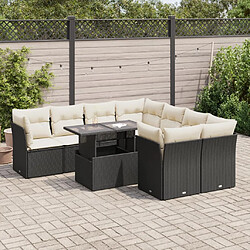 vidaXL Salon de jardin 9 pcs avec coussins noir résine tressée