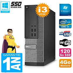 PC DELL 7020 SFF Core I3-4130 RAM 4Go Disque Dur 120 Go SSD Graveur DVD Wifi W7 - Occasion