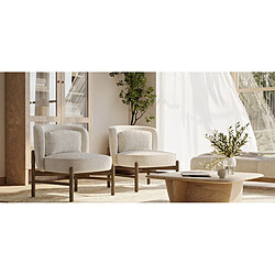 ICONIK INTERIOR Fauteuil en bois et en Bouclette Fausse Fourrure Tapissée - Boucles Blanches - Brina Blanc