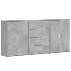 vidaXL Buffets 3 pcs gris béton 60x31x84 cm bois d'ingénierie