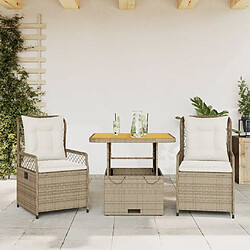 vidaXL Ensemble à manger de jardin et coussins 3 pcs Beige poly rotin