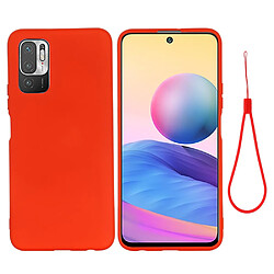 Coque en silicone Liquide de couleur unie avec sangle souple rouge pour votre Xiaomi Redmi Note 10 5G