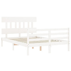 Maison Chic Lit adulte - Cadre Structure de lit avec tête de lit Contemporain blanc 140x200 cm bois massif -MN64113 pas cher