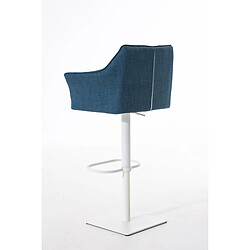 Acheter Decoshop26 Tabouret de bar chaise haute de comptoir couture carrées assise en tissu bleu cadre en métal blanc 10_0004751