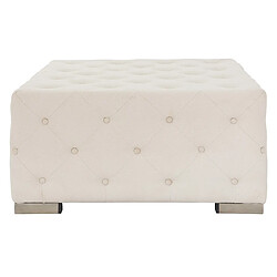 WOMO-DESIGN Pouf Tabouret XXL Ostrava en Lin, Crème, avec Pieds Métalliques Argentés 90x45x90 cm, Carré, Fait Main, Style Moderne, Ottoman à Boutons, Coussin du Sol, Siége Repose Pied de Salon Bureau