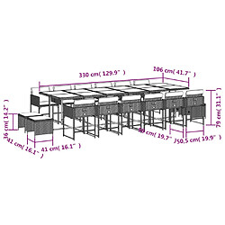 vidaXL Ensemble à manger de jardin et coussins 17 pcs gris clair rotin pas cher