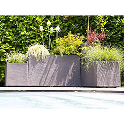 Acheter Lot de 2 Jardinières Muret Volcania effet pierre - 99,5 x 39,5 x 60 cm - 116 L - Gris anthracite - Eda